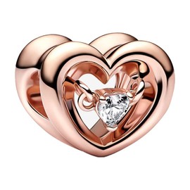 UIHEI Jewelry Rose Radiant Heart Floating Stone Charms for Women Necklaces and Bracelets in 925 Sterling Silver,Mother's Day Birthday Valentine's Day Jewelry Gifts for Women