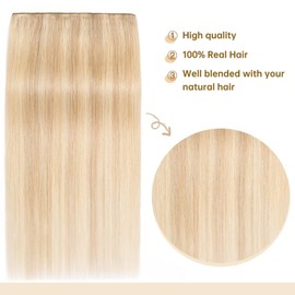 TESS Clip-In Real Hair Extensions, Blonde Balayage, 35 cm, One Piece, Clip-In Real Hair Extensions, 5 Clips, Remy Hair Extensions, 40 g, #18P613 Golden Blonde/Blonde Extensions Clip-In Real Hair