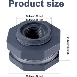 PVC Bulkhead Water Tank Connector Adapter, 4Pcs Bulkhead Fitting Water Tank Connector PVC Threaded Fitting Adapter,Plastic Bulkheads Fittings for Rain Barrels