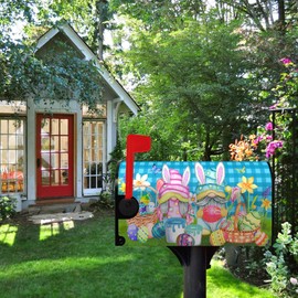 Dacawin Easter Day Mailbox Cover Gnomes Holiday Magnetic Mailbox Covers Happy Easter Eggs in Basket Spring Grass Colorful Mail Post Letter Box Cover for Garden Yard Outdoors Decor 21x18 Inch