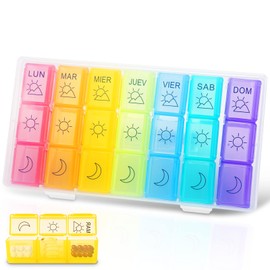 Organizador de Pastilla Semanal,HONGHCL Pastillero Semanal con 21 Pastilleros compartimentados Individualmente,Organizador de Pastillas Viaje de 7 Días,Pastilleros para Medicamentosm Grande(Color)