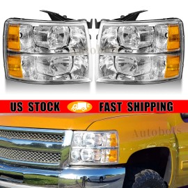 autobots For 07-14 Chevy Silverado 1500 2500 3500HD Clear Lens Amber Reflector Headlights