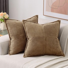 HAUSSY Brown Large Decorative Throw Pillow Covers 26x26 Inch Set of 2,Soft Solid Corduroy Striped Cushion Case,Square Euro Pillow Shams,Modern Home Decor for Couch,Bed
