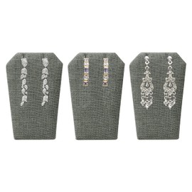 Novel Box 3 Pack Gray Linen Earring/Pendant Display Stand 3.5x2x5 Inches - Earrings Holder Stands for Display - Jewelry Holders Organizer Stand for Earrings Displays