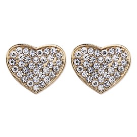 Clip On Earrings - Gold Plated Heart With Clear Crystals - Whitney
