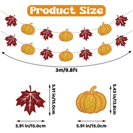 SerpizePaty Thanksgiving Banner, Pre-Strung Fall Maple Leaves Banner With Pumpkin, Glitter Thanksgiving Hanging Decorations, Fall Decorations For Home Autumn Fireplace Window Wall Favors