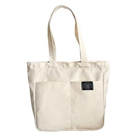 deoway Tote Bag, Canvas Tote Bag, A4, Large Capacity, Shoulder Bag, Canvas, Shoulder Bag, Women's, Men's, Solid, Zipper Included, beige