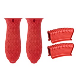 4 Pcs Non-Slip Silicone Hot Handle Holder & Assist Grips, Potholder for Cast Iron Skillets, Heat Resistant Handle Cover Sleeve for Frying Pans, Casserole, Cookware Handles, Red