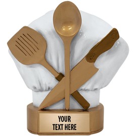 5 1/4" Chef Sculpture, Chef Cooking Sculptures with Customized Text Bronze