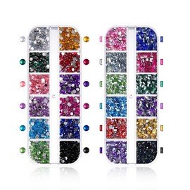 WELANE Nail Art Rhinestone, 2 Box Colorful Round and Rectangular Flat Back Nail Art Kit for Nail Design, DIY Crafts (12 Colors, 3mm)
