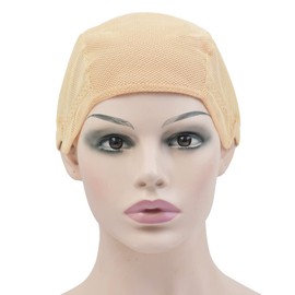 2 Pcs Stretch Wig Caps Mesh Weaving Caps with Adjustable Straps for Making Wigs (Beige L)