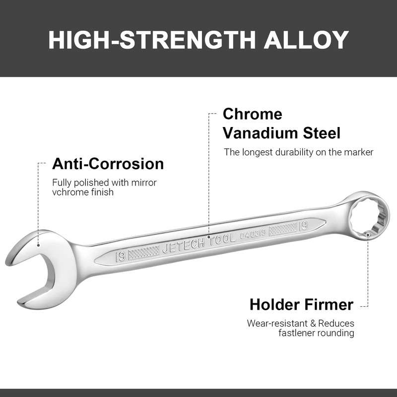Jetech 19mm Combination Wrench - Industrial Grade Spanners with 12-Point