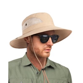 FURTALK Mens Bucket Sun Hat UPF 80+ Wide Brim Hiking Fishing Beach Outdoor Hats Khaki