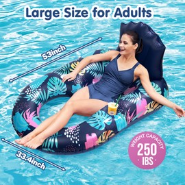 Hatisan Inflatable Pool Floats with Canopy and Cup Holder for Adult Teen Tanning Pool Lounger Floats Sun Tan Tub Raft Lounge Floatie for Swimming Pool Lake Beach Large Pool Float(Tropical Plants)