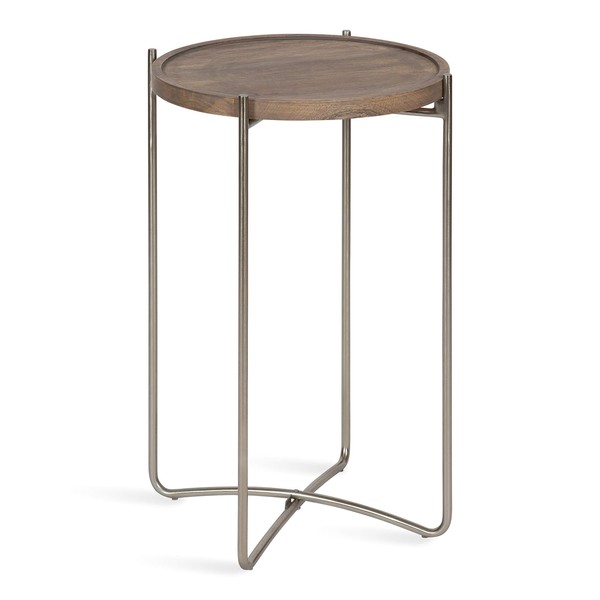 Kate and Laurel Vale Modern Side Table, 15.5 x 15.5 x 25, Gray Wood with Brushed Silver Base, Round End Table for Storage and Display