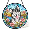 Husky Dog Flower Stained Glass Suncatcher Window Hanging Decor