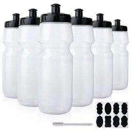 Belinlen 6 Pack 25 oz Sports Water Bottles Sports and Fitness Squeeze Water Bottles BPA Free come with 8 pcs Chalk Labels, 1 Pen(Dishwisher Safe)