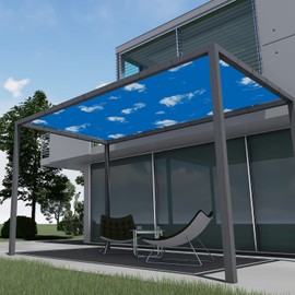 E&K 7'x11' Waterproof Sun Shade Sail Straight Edge Rectangle Canopy Shade Cover with Grommets UV Block for Pergola Backyard Garden Patio Deck Outdoor (Sky Blue)