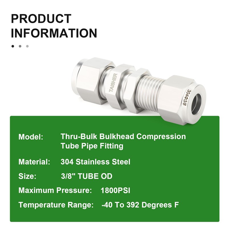 TAISHER 1PCS 304 Stainless Steel Thru-Bulk Bulkhead Compression Tube Pipe