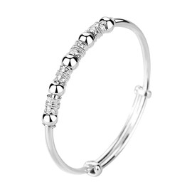 LUTAKU Anxiety Bracelet for Womens 925 Silver Bead Spinner Bangles Bracelets for Womens Girls Fidget Bracelet for Anxiety Jewelry Gift (S-008)