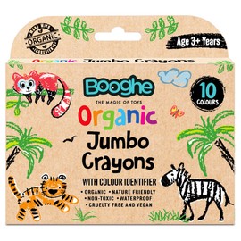 Booghe Kids Jumbo Crayons - Made With Organic Ingredients and Food Grade Colors - Nature Friendly, Non Toxic, Waterproof, Pack of 10, Age 3 + Years