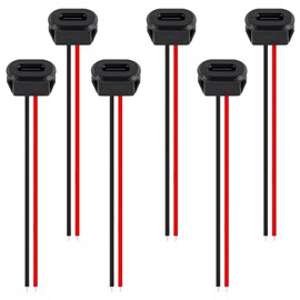 Mumjooyi 6 Pieces USB-C Female 2-Pin USB Female 3A Fast Charge Type C Female with Snap Groove Buckle for Panel Mounting Black (Pack of 6)