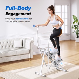 MERACH Stair Stepper, Hands & Feet Synchronized Stair Climber, Stairmaster for Full-Body Workout at Home, Compact Vertical Climber with Extended & Adjustable Pedals