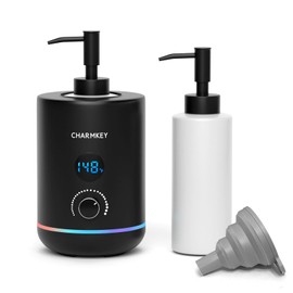 CHARMKEY Massage Oil Warmer Black, 2 Oil Bottle Dispensers & 2 Silicone Funnels, Digital Heater for SPA, Oil Lotion Cream for Salon, Barber Shops, Home