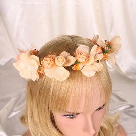 yuruyi Adjustable Flower Crown Headband for Women - Floral Garland Hair Wreath with Crystal Accents Perfect for Weddings Flower Wands Photo Props (Pink Flower Green, Adjustable)