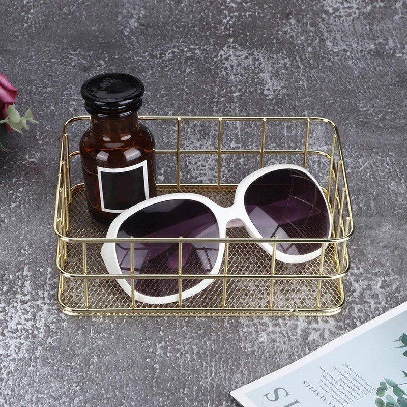 Nivvity Wire Mesh Basket, Golden Iron Storage Basket Multifunctional Wire