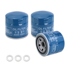 Lqito Engine Oil Filters With Drain Plug Gasket Compatible With Hyundai & Kia Replace#26300-35505(3 PCS)