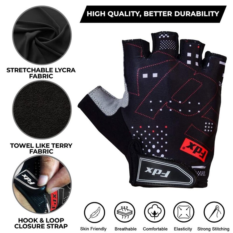 FDX All Day Half Finger Cycling Gloves - Gel Padded,