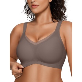 OEAK Womens Wireless Bras V Mesh Comfortable Bralette Supportive Tshirt Bra No Underwire Seamless Push Up Everyday Bras Grey L