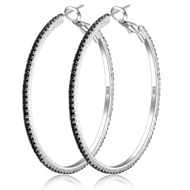925 Sterling Silver Earrings Large Rhinestone Hoop Earrings Big Cubic Zirconia Hoop Earrings Thin Rhinestones Round Hoop Earrings for Women 20/30/40/50/60/70mm Sparkly Hoops With Crystals for Womens