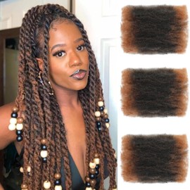 Afro Kinky Curly Synthetic Bulk Hair 3 Packs Marley Twist Hair Bulk for Dreadlock Extensions Spring Afro Twist Hair Bulk for Mini Twist Repair Locs (T/30#, 16 Inches)