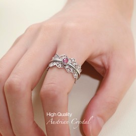 ENERGY STONE 925 Sterling Silver Fidget Ring | Mandala | Women Silver Ring | Silver Lacework | Universe Symbolism | Completeness and Self-Unity | Pink Amethyst Color Austrian Crystal | Size 8