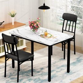 AWQM 3 Piece Dining Table Set, Small Industrial Kitchen Table and 2 Chairs, Kitchen Breakfast Dining Table Set, Breakfast Table Set for Dining Room, Living Room, Apartment, Small Space, White Black