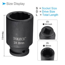 CoCud Deep Impact Socket, 3/4" Drive 36mm Socket 78mm Length, CR-MO 12 Point - (Applications: for DIY Hand Making Repairing)