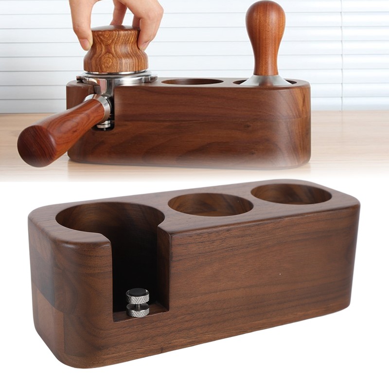 Coffee Tamper Holder 3 Holes Walnut Wood Prevent Slip Stable