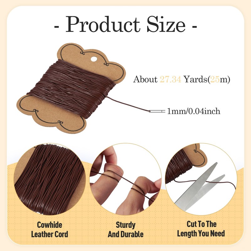 Bestewelry 25M Cowhide Leather Cord 1mm Round Leather Jewelry Cord