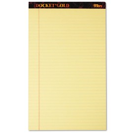 TOPS Docket Gold Writing Pads, 8-1/2" x 14", Legal Rule, Canary Paper, 50 Sheets, 12 Pack (63980)