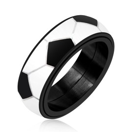 Tobestu Black White Stainless Steel Football Sports Rings - Rotate Stress Relief Ring Ideal for Ball Player (Size V1/2) YA5038