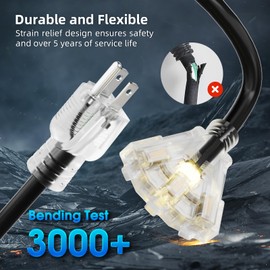islewire 25 FT Outdoor Extension Cord with Multiple Outlets, 12 Gauge Heavy Duty Black Extension Cord Waterproof with 3 Outlet, 3 Prong Power Cord for Garden and Home Use Indicator Light, ETL Listed