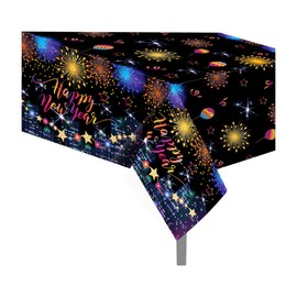 CC HOME 1Pc Colored Fireworks Party Plastic Tablecloth 54 x 87 Inch Long Table Cover, Christmas New Year Eve Bling Wedding Baby Shower Party Holiday Dinner Picnic or Tablecloth for Kitchen Event Use