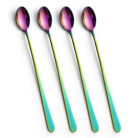 Long Handle Stirring Spoon, 4 Pieces 9-Inch Long Handle Tea Spoons,Stainless Steel Coffee Spoon,Reusable Ice Cream Spoon,Cocktail Stirring Spoons,Dishwasher Safe