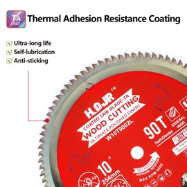 HOJR 6-1/2" to 12" TCT, 10" 90-Tooth Circular Saw Blade, 5/8" Arbor, Finishing/General Purpose Wood Cutting Blade, Ultimate Finishing Face, Special Anti-Stick Coating on Cutting Tip - TA,10" 90T TA
