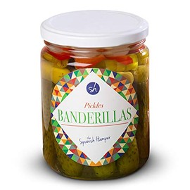 Banderillas Pickled | A Cocktail Onion, Olive, Bell Pepper, Chilli Pepper and a Gherkin all combined on a Cocktail Stick.