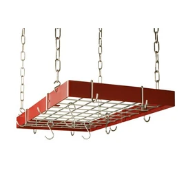 Grid Pot Rack in Red with Chrome Hooks