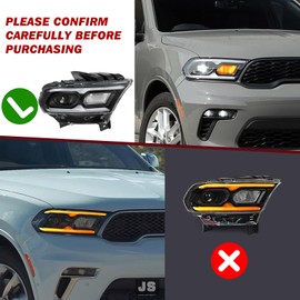 JSBOYAT Right Passenger Side Headlight Assembly Fit for 2021-2024 Dodge Durango Black Bezel LED Projector and Halogen Turn Signal, OE Style w/LED DRL Headlamp Replacement 68433778AE