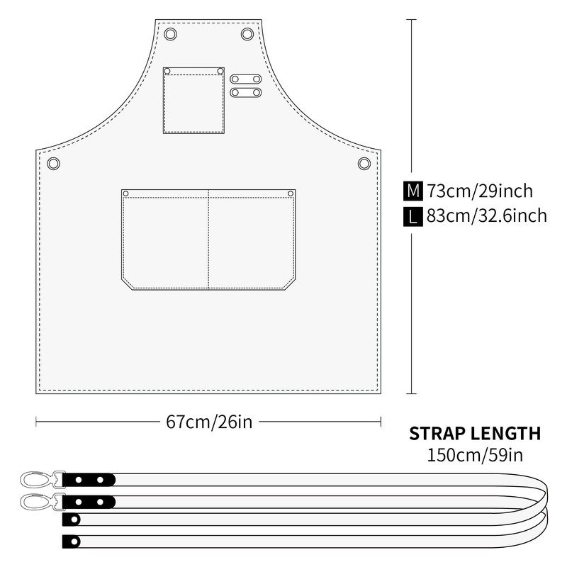 EWIZ Cotton Linen Apron Adjustable Straps with Three Pockets for